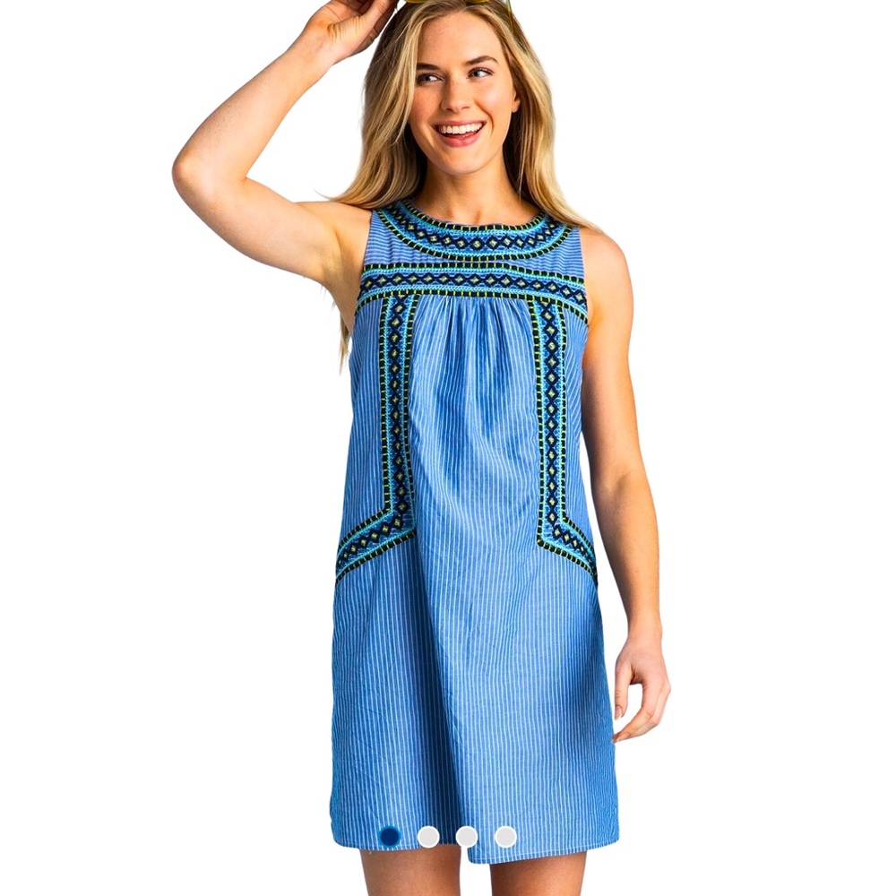Vineyard Vines Yarn Dye Stripe Embroidered Swing Dress Size: L